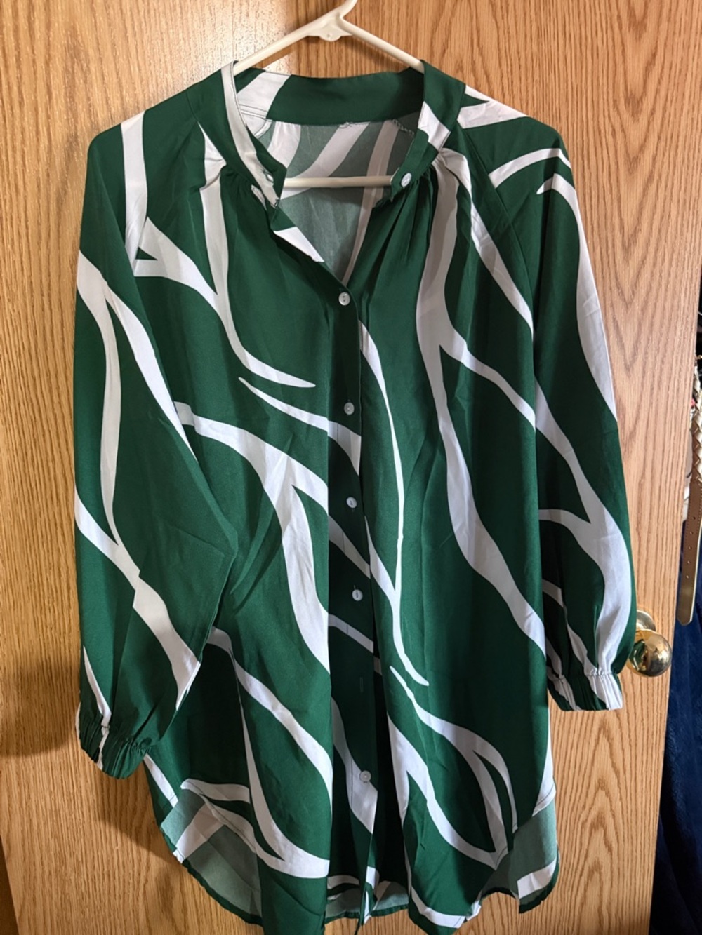 Long Sleeve Green & White Patterned Tunic Dress